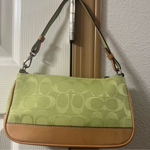 Coach Demi Signature Jacquard Canvas Leather Hand Bag Lime Green #H04J-6094 - Picture 2 of 10